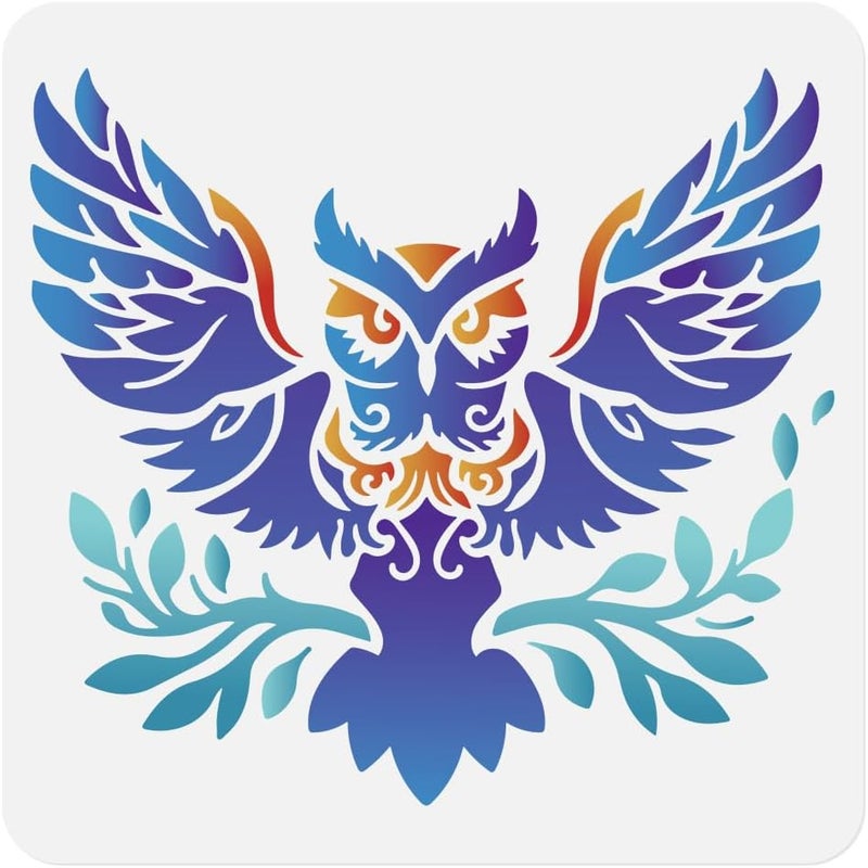 DOODLREAM Owl Wall Stencil Template 11.8 x 11.8 Inch Reusable Plastic Forest Animal Stencil for Painting on Wood Wall Floor Tile Fabric Glass Furniture, DIY Home Decor Or Craft Stencil - Image 1